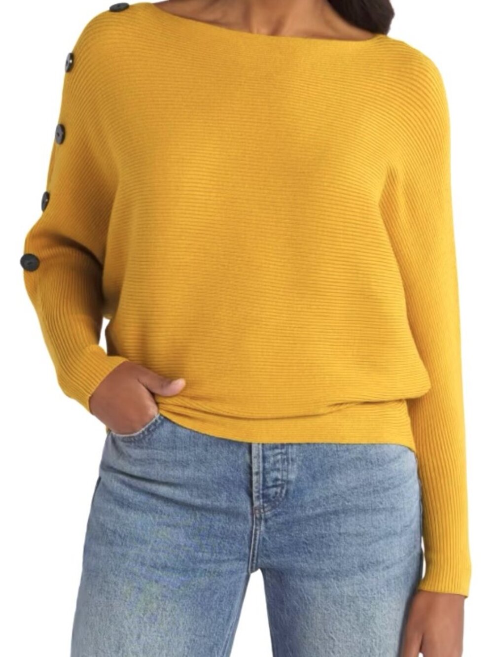 Faith + Zoe | Tibi Dolman Sleeve Ribbed Sweater | Mustard | XL